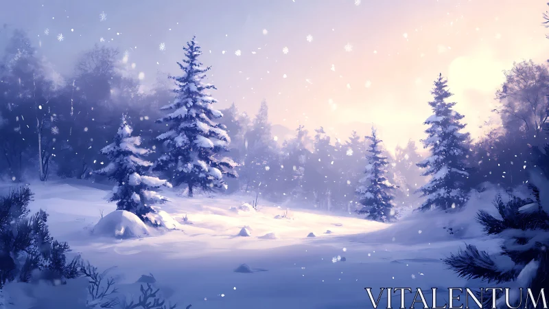 Whispering snowfield cradles twilight-lit evergreen sentinels.