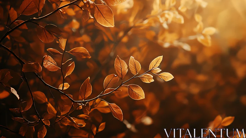 Sunlit Autumn Leaves in Warm Golden Light, Nature Photography.