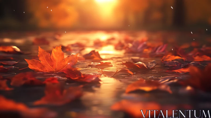 Photorealistic shallow-focus study of autumn maple leaves.