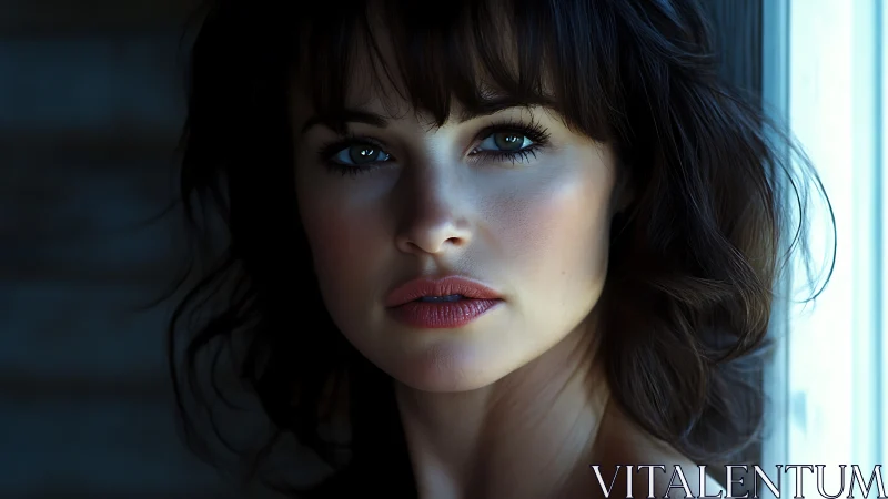 Photorealistic close-up portrait with soft window side-lighting.