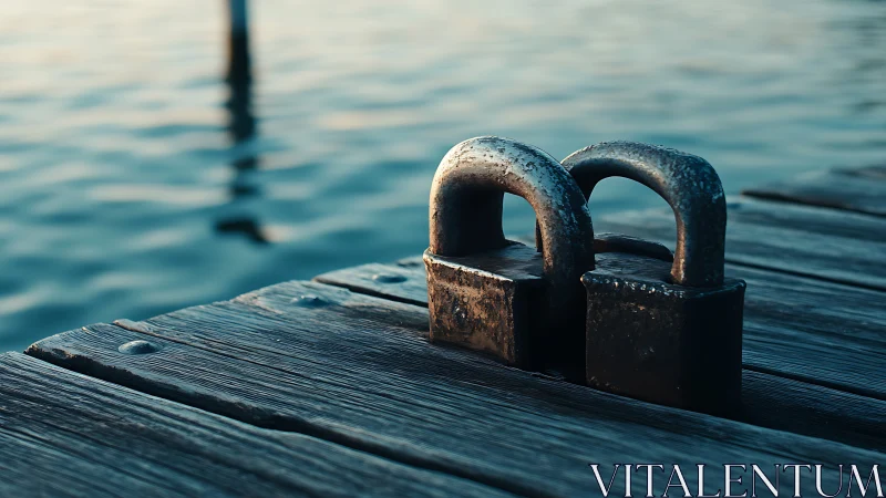 Weatherworn dock cleats resting beside blue rippling water.