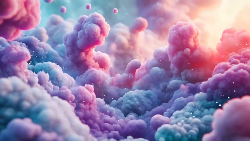 Dreamlike pastel nebula clouds with glowing light horizon.