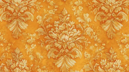 Ornate golden damask pattern with baroque floral scrollwork.