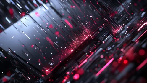Futuristic Abstract Digital Landscape with Glowing Red Elements.