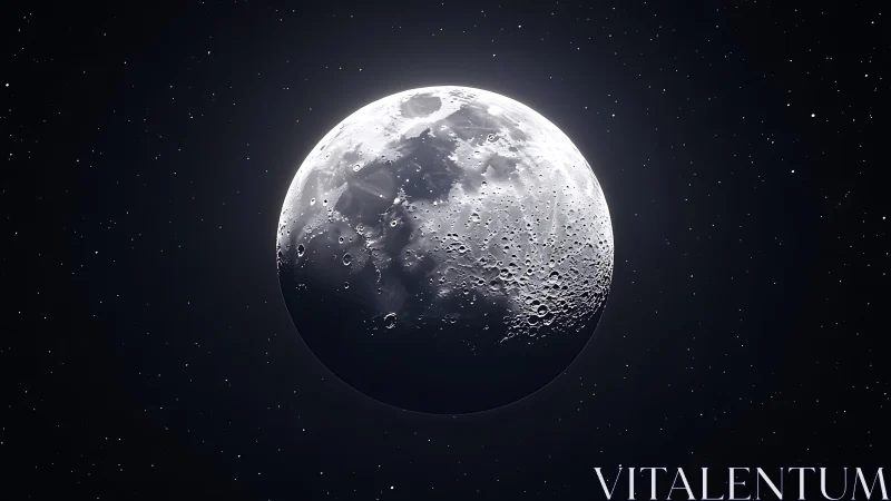 High-contrast near-full Moon with detailed cratered terminator