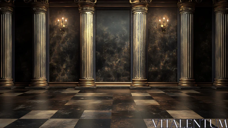 Gilded Column Hallway Waiting For Ghostly Footsteps.