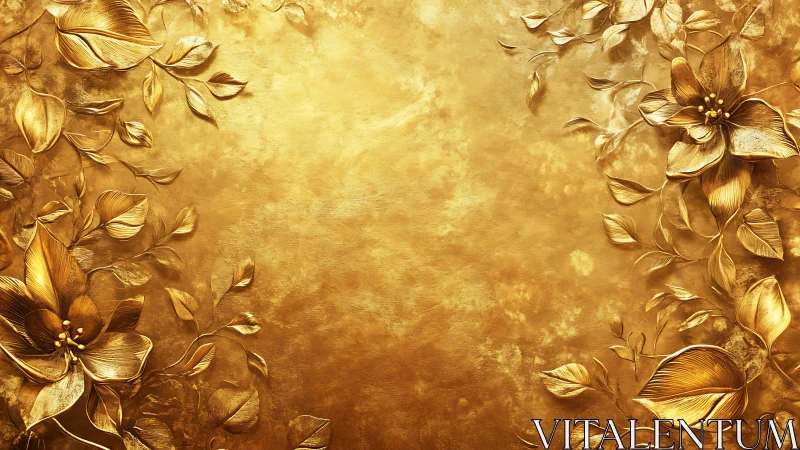 Gilded Petals Dance: Opulent Floral Canvas in Molten Gold.