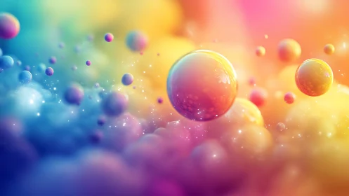 Iridescent spherical particles in vibrant multicolor nebula field