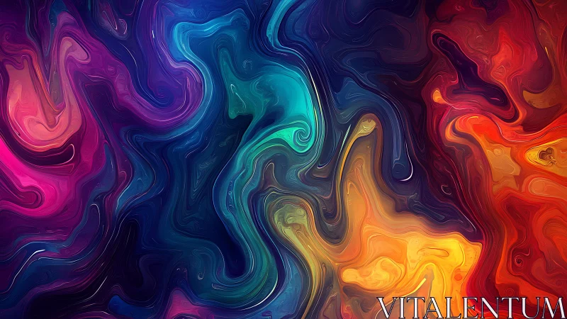 Multicolored swirling abstract fluid pattern on dark field.