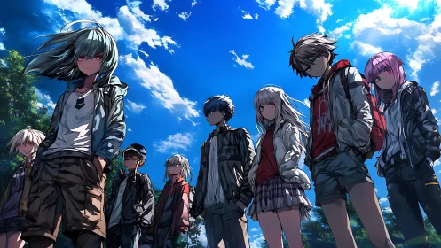 Storm-eyed misfit squad under a burning blue summer sky.