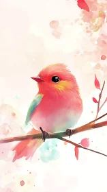 Charming Red Bird Resting on a Delicate Branch.