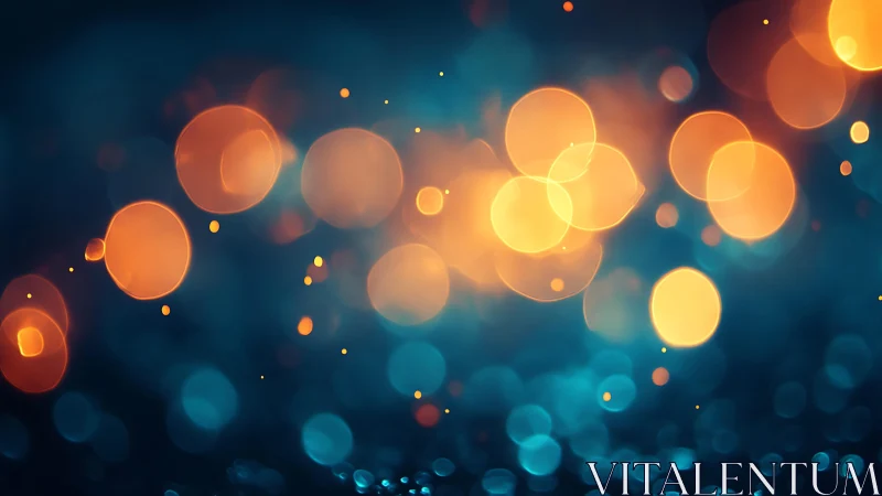 Warm orange and blue bokeh lights in dreamy abstract style.