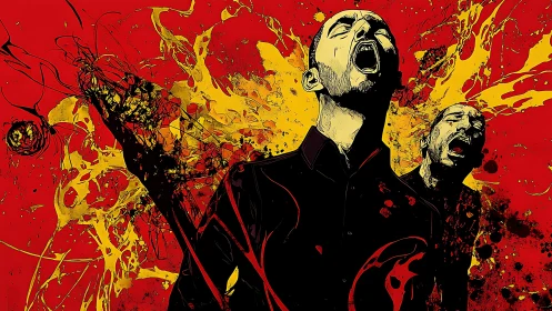 Explosive portrait channels raw emotion in bold splashes