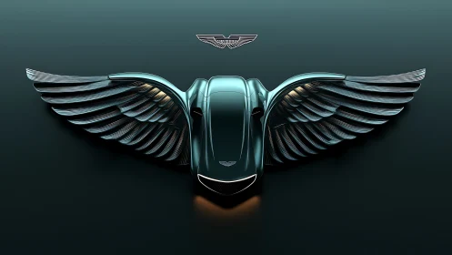 Winged sports car emblem in sleek metallic teal render.
