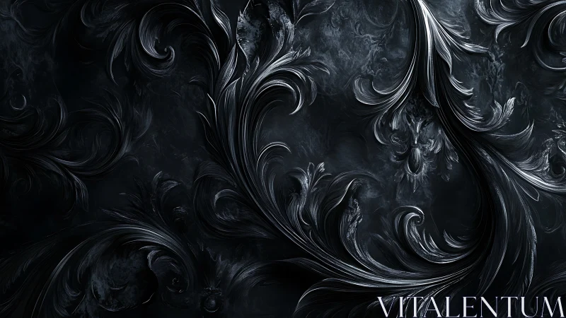Dark metallic flourishes curl through shadowed texture.
