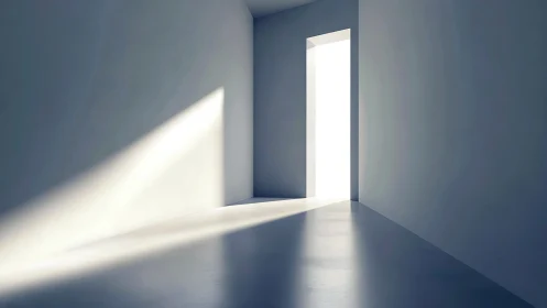 Minimalist corridor geometry with hard-edged directional light.