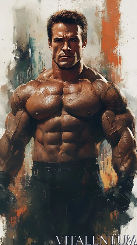 Powerful digital portrait captures a defiant muscular warrior