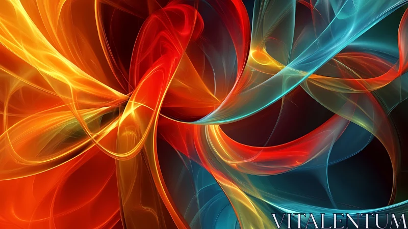 Luminous ribbons of fire and ice in flowing digital motion.