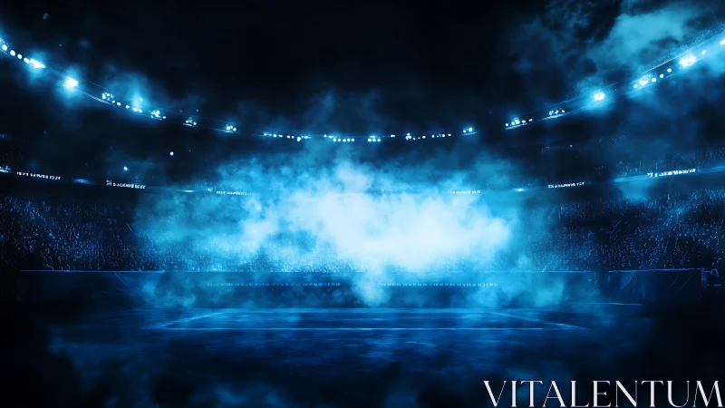 Electric blue stadium arena waits quietly for the next event