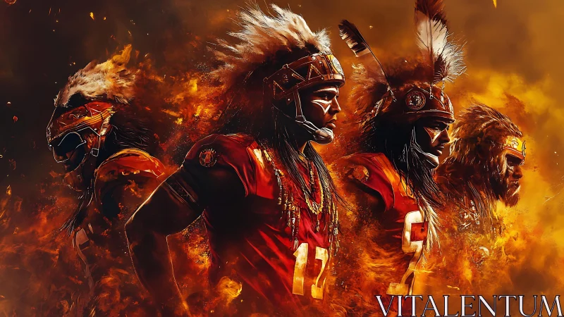 Fiery warrior athletes stride forward in a blaze of spirit