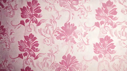 Soft pink floral damask pattern with textured fabric effect.