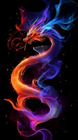 Fiery neon dragon rendered in swirling luminous smoke