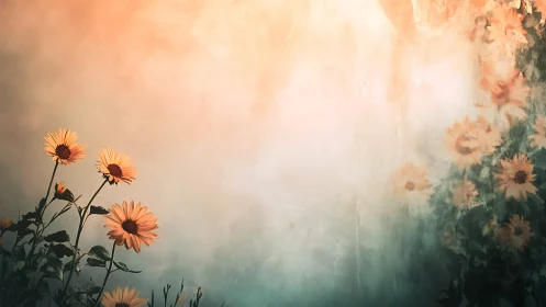 Gerbera flowers with atmospheric gradient background