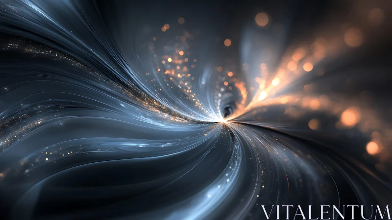 Abstract cosmic vortex with glowing light trails in digital art.
