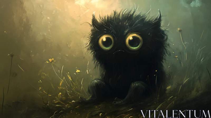 Wide-eyed forest creature sits in hazy golden dusk