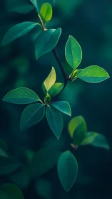 Quiet morning leaves glowing against a deep green hush.