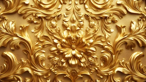 Ornate golden floral relief pattern in luxurious baroque style.