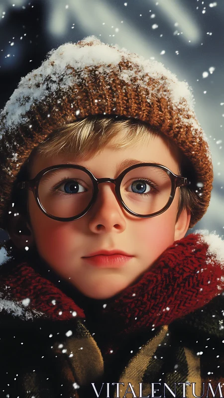 Snow-dusted dreamer in woolen armor of winter wonder.