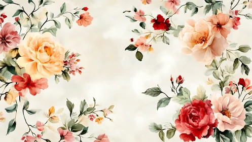 Botanical Reverie: Cascading Watercolor Blooms on Ivory Canvas