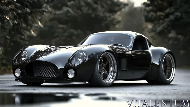 Low-slung black coupe with widebody aero and deep-dish alloy wheels