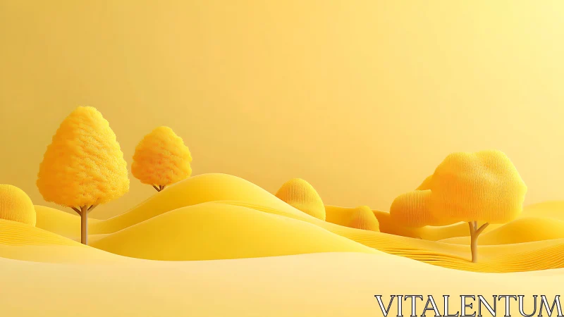 Golden cotton trees quietly surf soft lemon dunes at noon