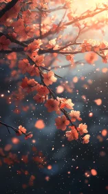 Digital painting of luminous cherry blossoms in cinematic light.
