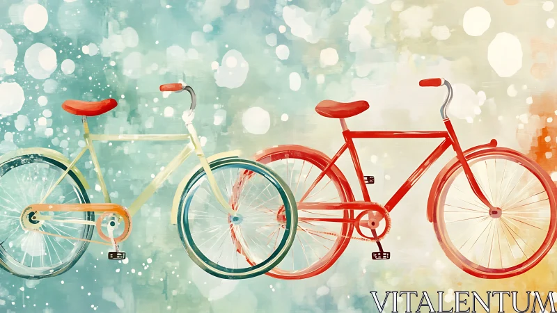 Vintage Bicycles Against Bokeh Garden Background.