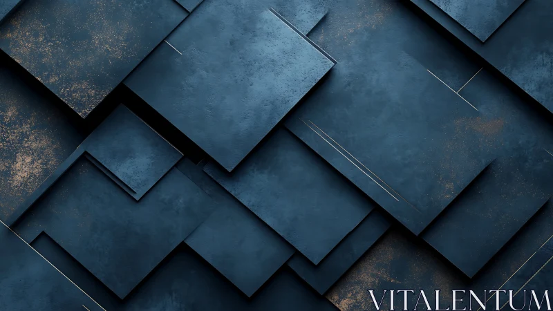 Layered navy geometric panels with metallic linear accents.