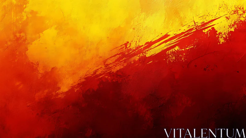 Fiery Abstract Painting in Red and Yellow Brushstrokes.