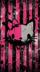 Graffiti-styled split-tone cat icon on distressed pink stripes