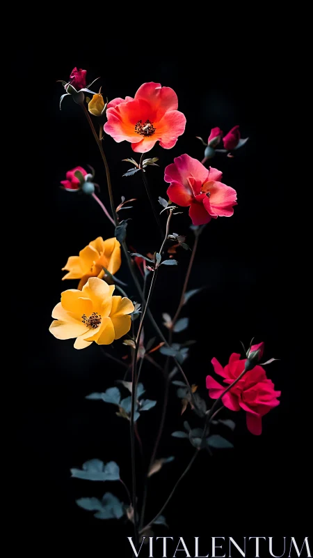 Radiant Garden Blooms Against Black Velvet.