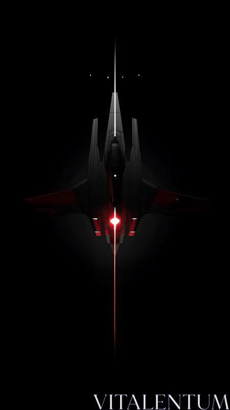 Top-down view depicts stylized spacecraft with central red beam