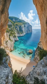 Portal to Paradise: Cave Gateway Frames Turquoise Seaside Sanctuary.