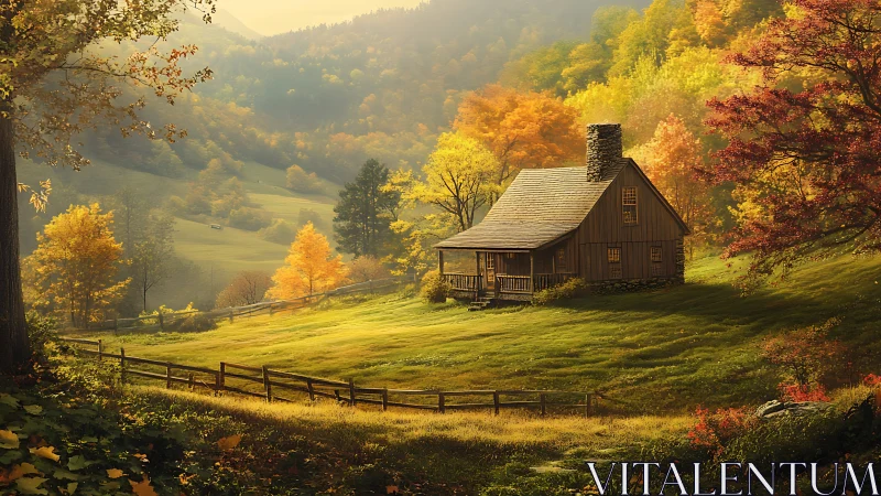 Cabin cradled in golden autumn hills and wandering light.