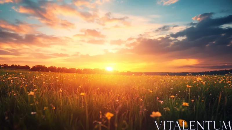 Sun-kissed meadow orchestra under a blazing farewell sky.