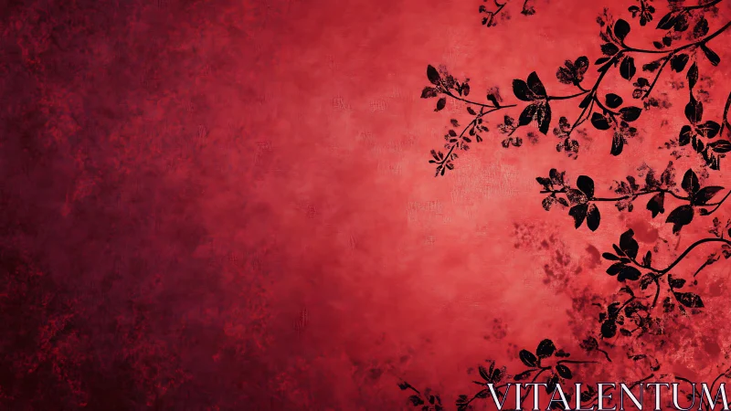 Red Background with Botanical Branch Elements.