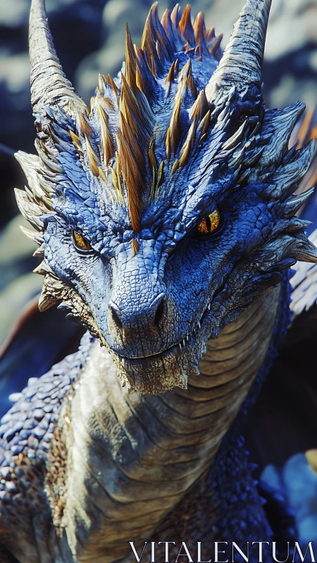 High-detail blue dragon portrait with specular-scaled skin shading