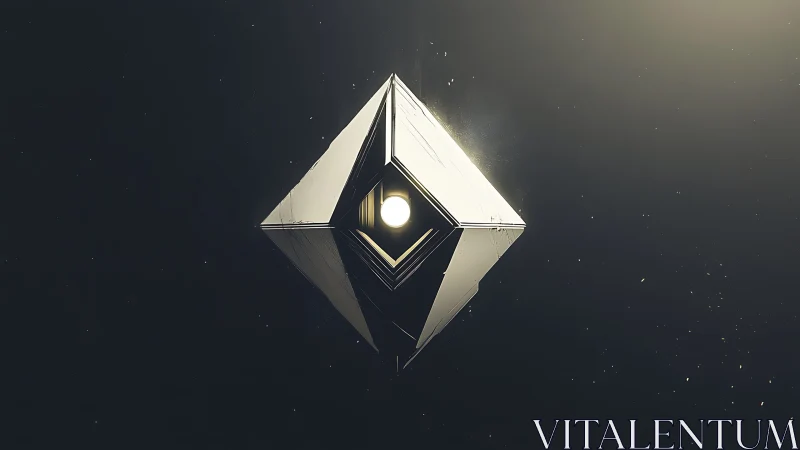 Geometric space monolith floats around a glowing core.