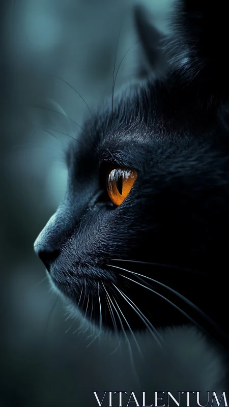 Black Cat Profile with Amber Eye Detail