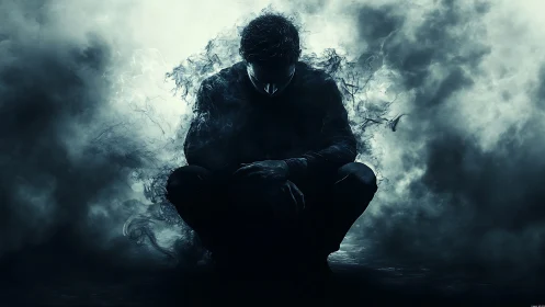 Quiet storm of thought in swirling midnight shadows.